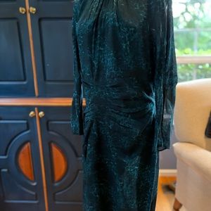 Knee length teal animal print silk dress